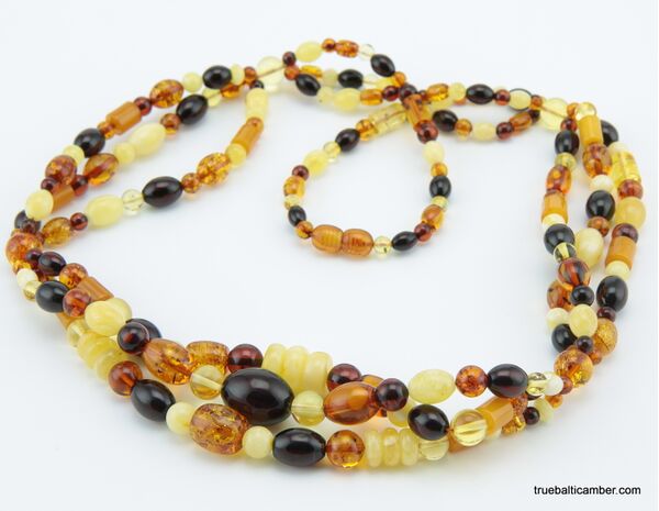 Woven multi-strand Baltic amber necklace 25in