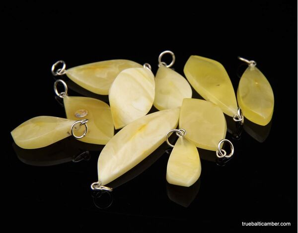 10 Butter Baltic amber CARVED silver pendants