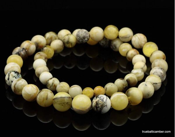Unique Marble ROUND beads Baltic amber necklace 24in