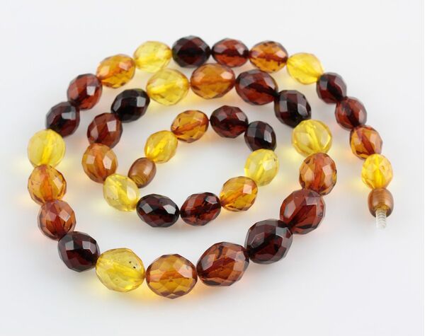 Facet cut OLIVE beads Baltic amber necklace 19in
