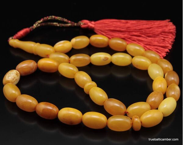 Vintage Egg Yolk Islamic 33 Baltic amber prayer OLIVE beads