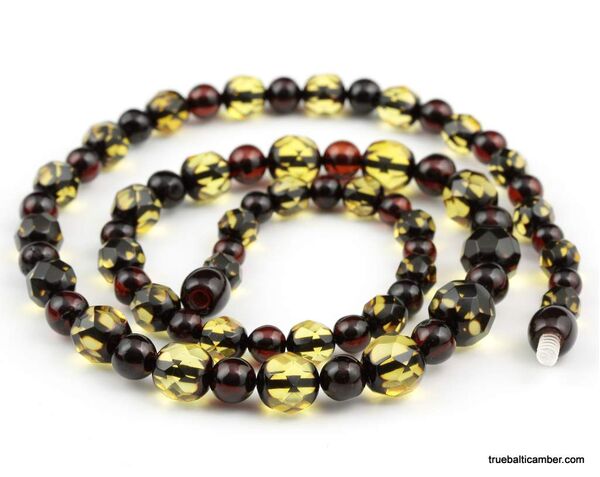 Facet Cut ROUND beads Baltic amber necklace 19in