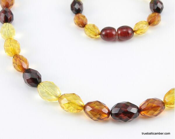 Faceted Baltic amber Multi OLIVE beads necklace
