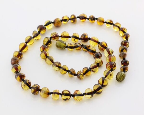 Green BAROQUE beads Baltic amber necklace 46cm