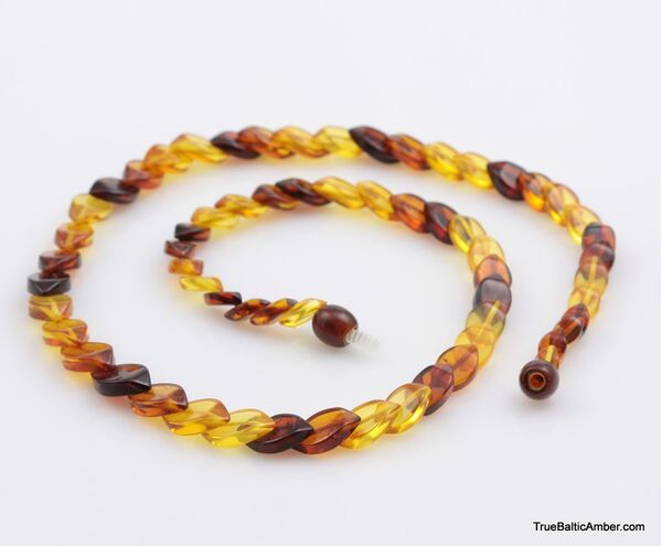 Overlapping Rainbow pieces Baltic amber necklace 46cm