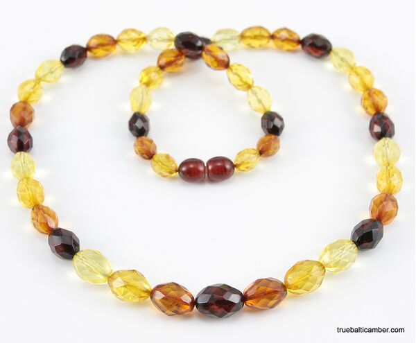 Faceted Baltic amber Multi OLIVE beads necklace