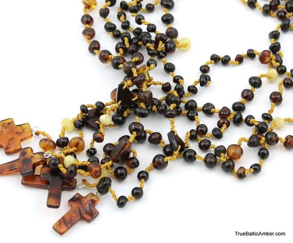 Lot of 5 Christian ROSARIES made of natural Baltic amber