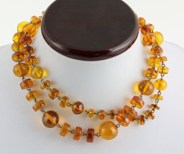Vintage Composition beads Baltic amber necklace 28in