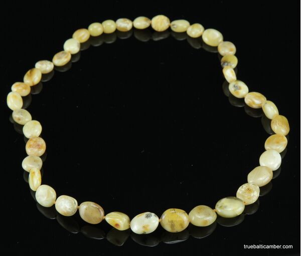 Flat OLIVE Butter beads Baltic amber necklace 20in