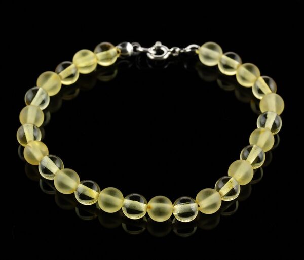 Lemon ROUND beads Baltic amber bracelet 7in