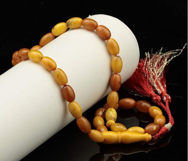 Antique Islamic 33 Egg Yolk Baltic amber prayer OLIVE beads