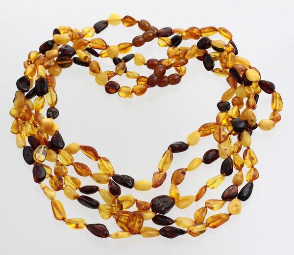 5 Multi BEANS Baltic amber adult necklaces 50cm