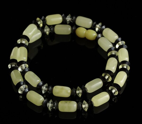 Butter cylinder beads Baltic amber necklace 41cm