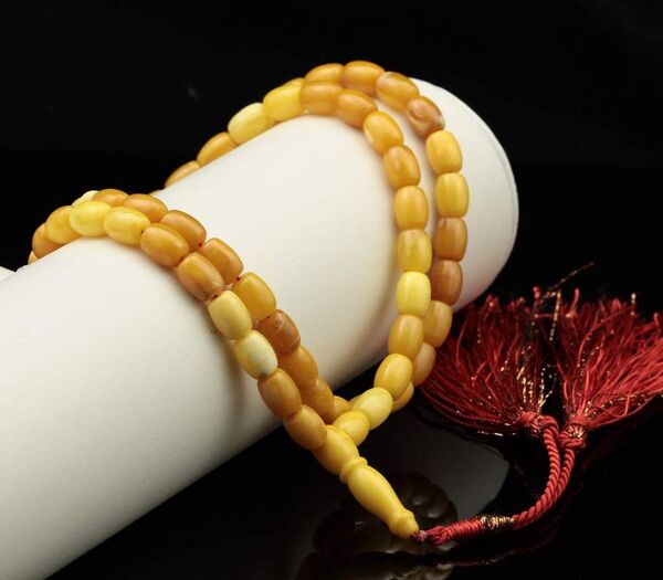 Islamic 66 Prayer Egg Yolk OLIVE Baltic amber beads rosary