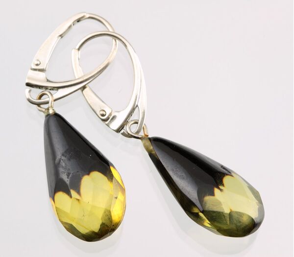 Faceted teardrops Baltic amber earrings