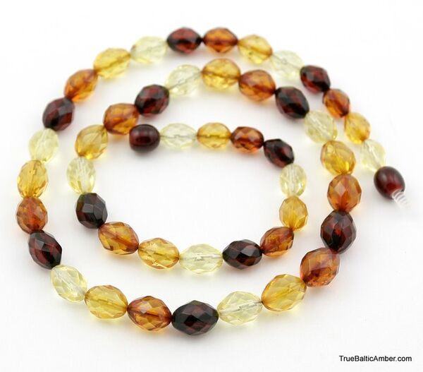 Faceted Baltic amber multi OLIVE beads necklace