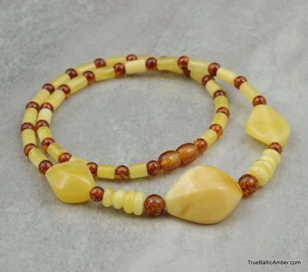 Artisan combination beads Baltic amber necklace 20in