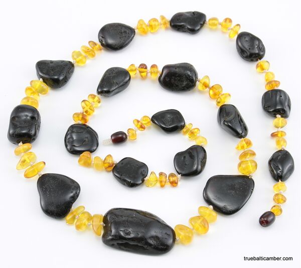 Large knotted beads Baltic amber necklace 30in