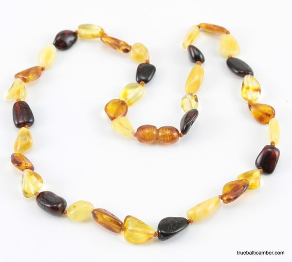 Multi BEANS Baltic amber knotted necklace 18in