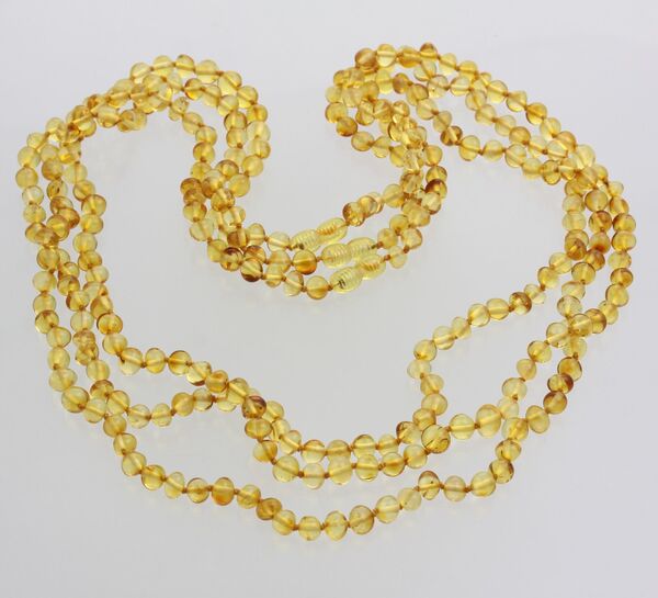 3 Lemon BAROQUE Baltic amber adult necklaces 68cm