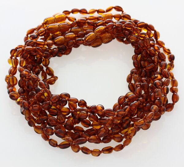 10 Cognac BEANS Baby teething Baltic amber necklaces 32cm