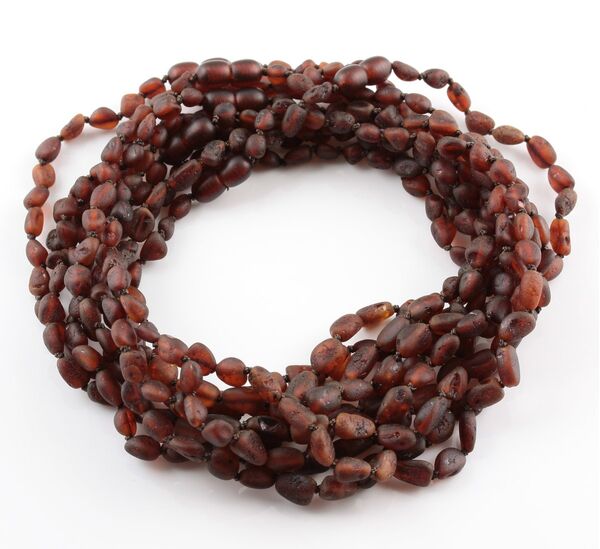 10 Raw Ruby BEANS Baby Baltic amber teething necklaces 32cm