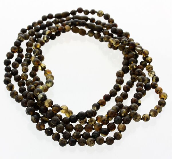 5 Raw Dark ROUND beads Baltic amber adult necklaces 45cm