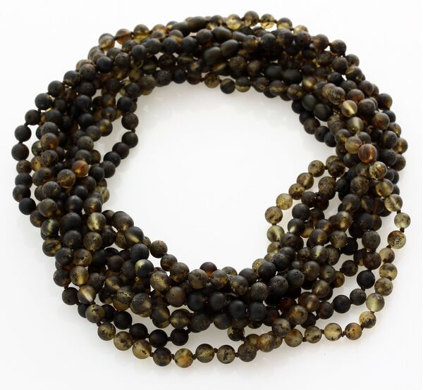 10 Raw Dark ROUND beads Baltic amber adult necklaces 46cm