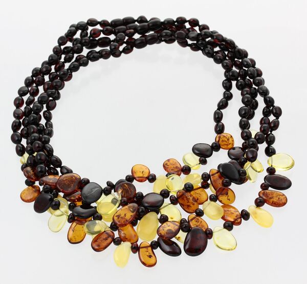 5 Cherry Leaf Baltic amber Choker Leaves Necklace 47cm