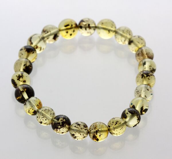Polished ROUND beads Baltic amber stretchy bracelet 18cm