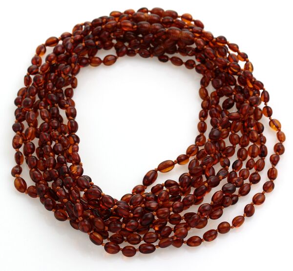 10 Cognac BEANS Baby teething Baltic amber necklaces 40cm