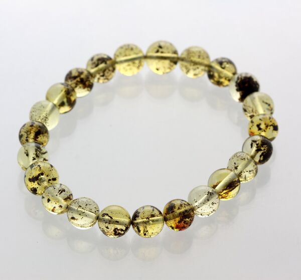 Polished ROUND beads Baltic amber stretchy bracelet 18cm