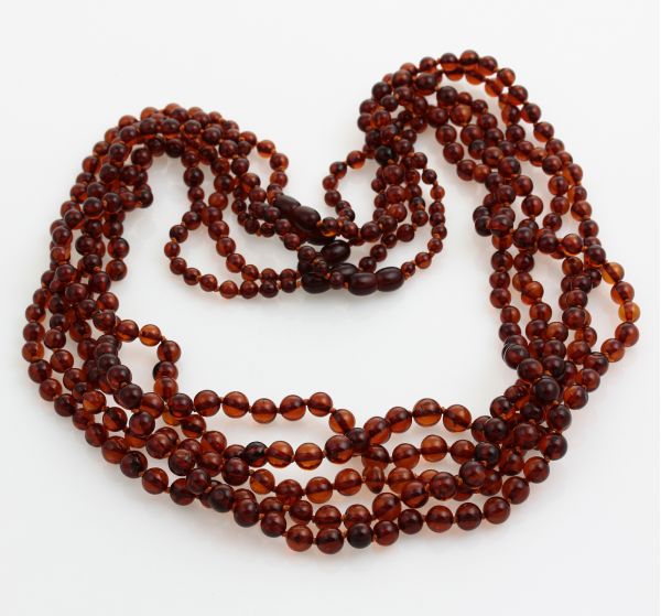 5 Cognac ROUND beads Baltic amber adult necklaces 60cm