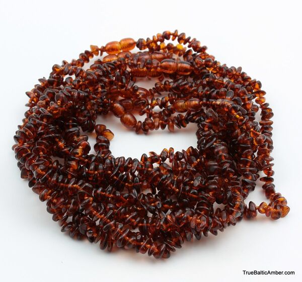 10 Cognac CHIPS Baby teething Baltic amber necklaces 32cm