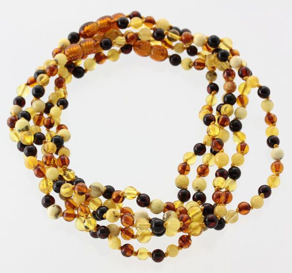 5 Multi ROUND Baltic amber teething necklaces 33cm