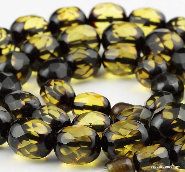Facet Cut OLIVE beads Baltic amber necklace 23in