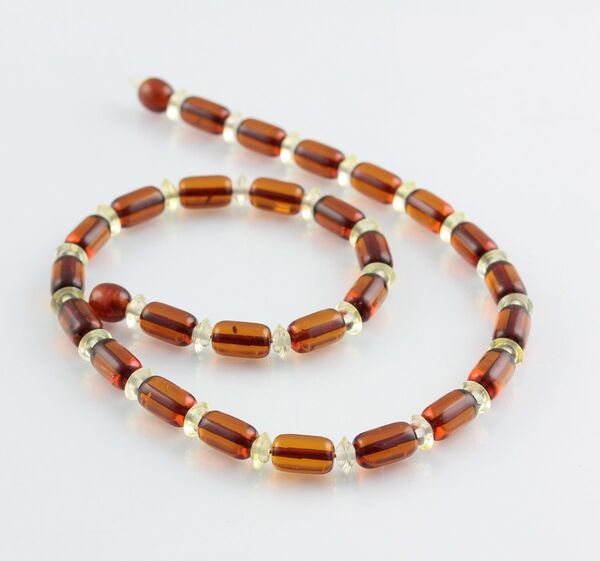 Cognac cylinder beads Baltic amber necklace 16in