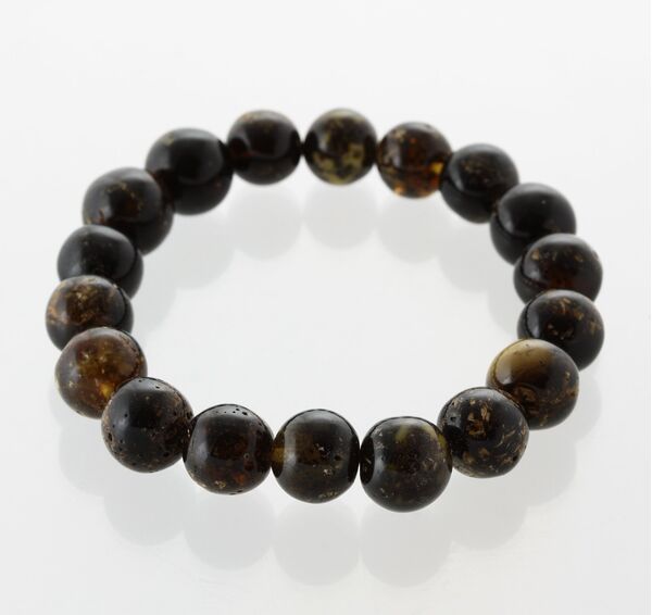 Large Dark Baltic Amber BAROQUE Beads Stretchy Bracelet 19cm