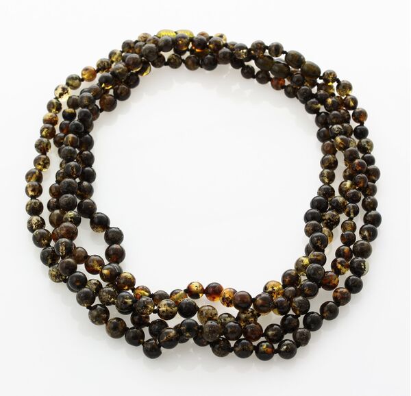 4 Dark ROUND beads Baltic amber adult necklaces 45cm