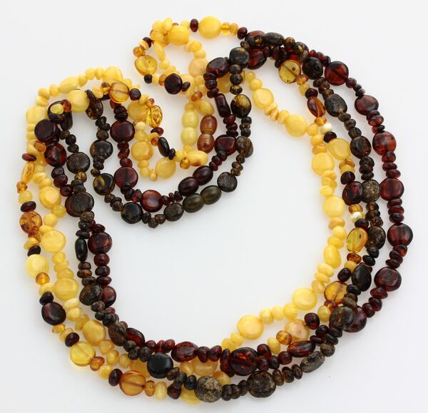 4 Combination BUTTON beads Baltic amber necklaces 54cm