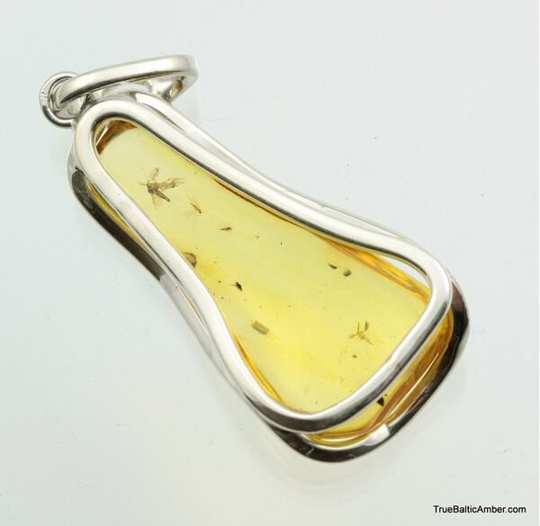 Large amulet Baltic amber silver pendant w insect inclusion 10g