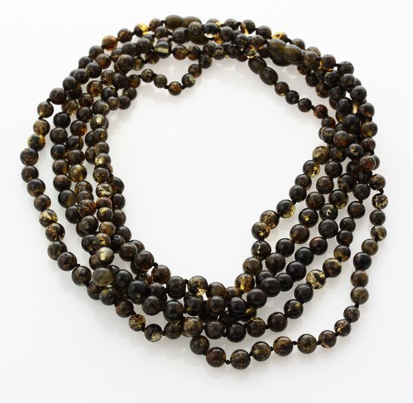 5 Dark ROUND beads Baltic amber adult necklaces 45cm