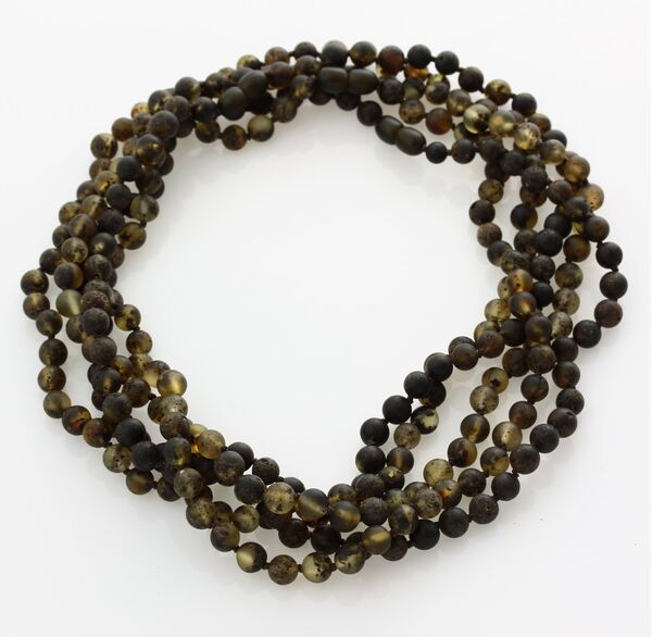 5 Raw Dark ROUND beads Baltic amber adult necklaces 46cm