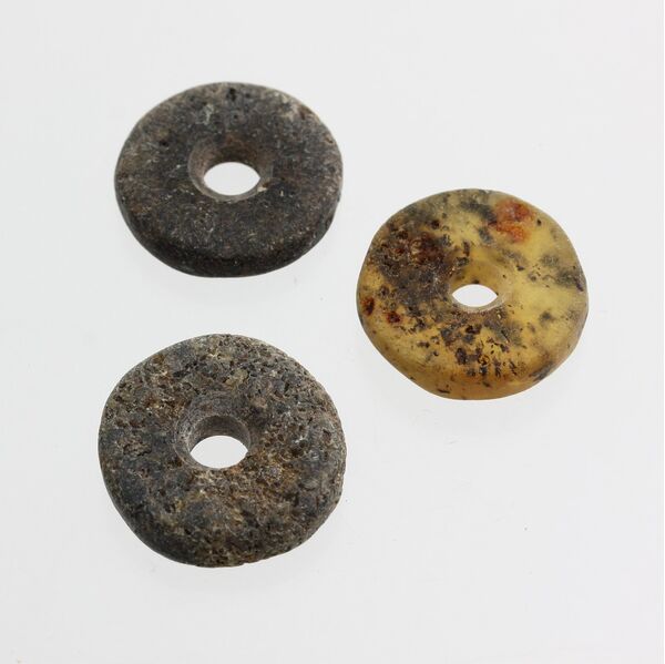 3 Raw Donut shape Baltic amber pendant medallions
