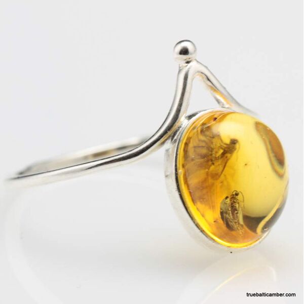 Baltic amber silver ring w fossil insect inclusion