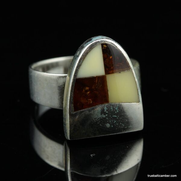 Mosaic Baltic Amber silver ring