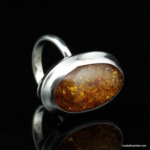 Classic oval Baltic Amber silver ring