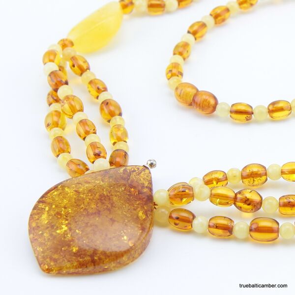 Multi-strand Baltic amber pendant necklace