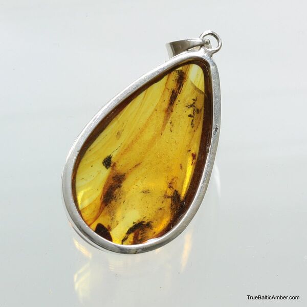 Large amulet Baltic amber silver pendant w insect inclusion 16g