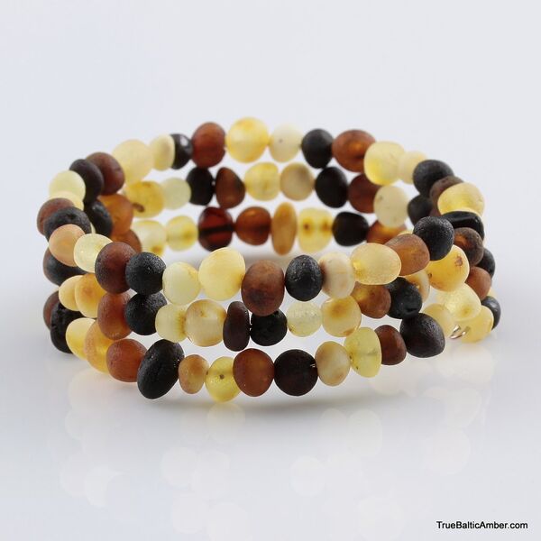 Multi Raw BAROQUE beads Baltic amber Memory wire bracelet